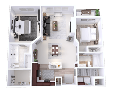 Floor plan for 2 beds, 2 baths, 1167 sqft
